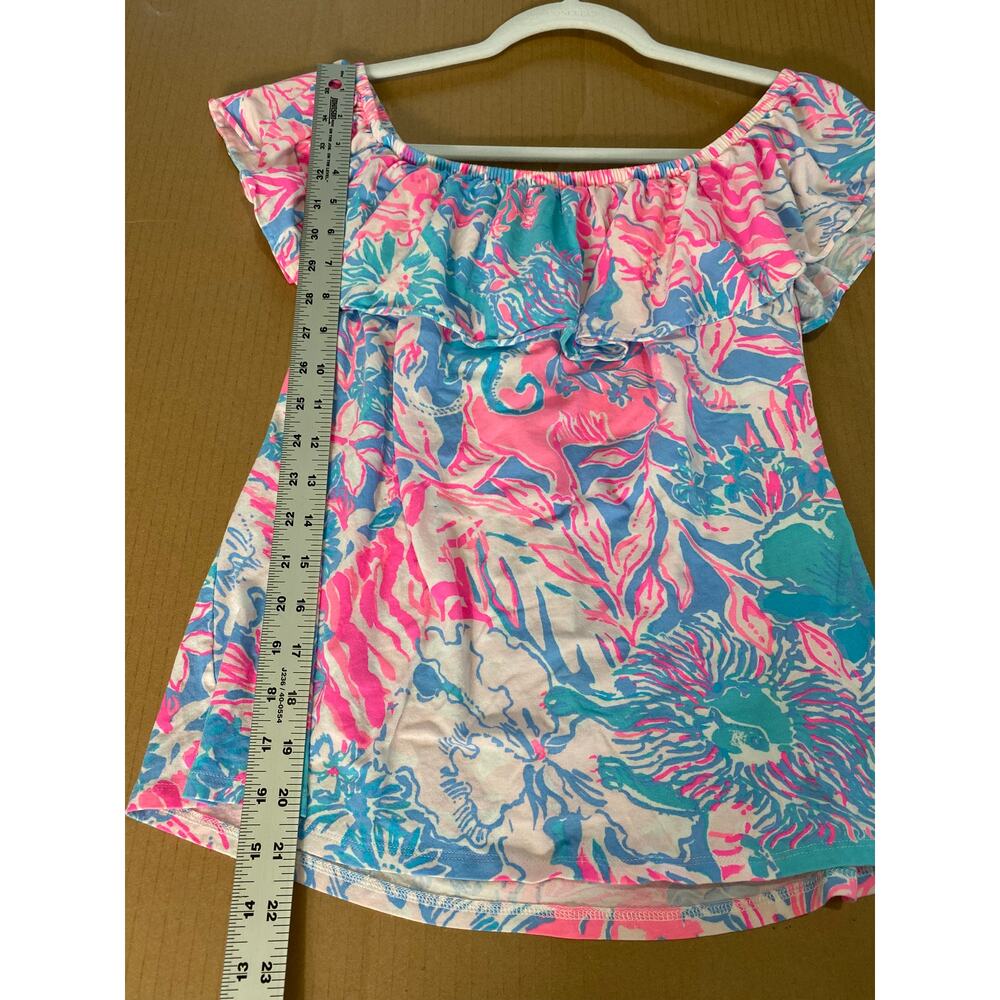 LILLY PULITZER TOP SHIRT RUFFLE OFF SHOULDER NAUTICAL VACATION RESORT CRUISE - Picture 8 of 9